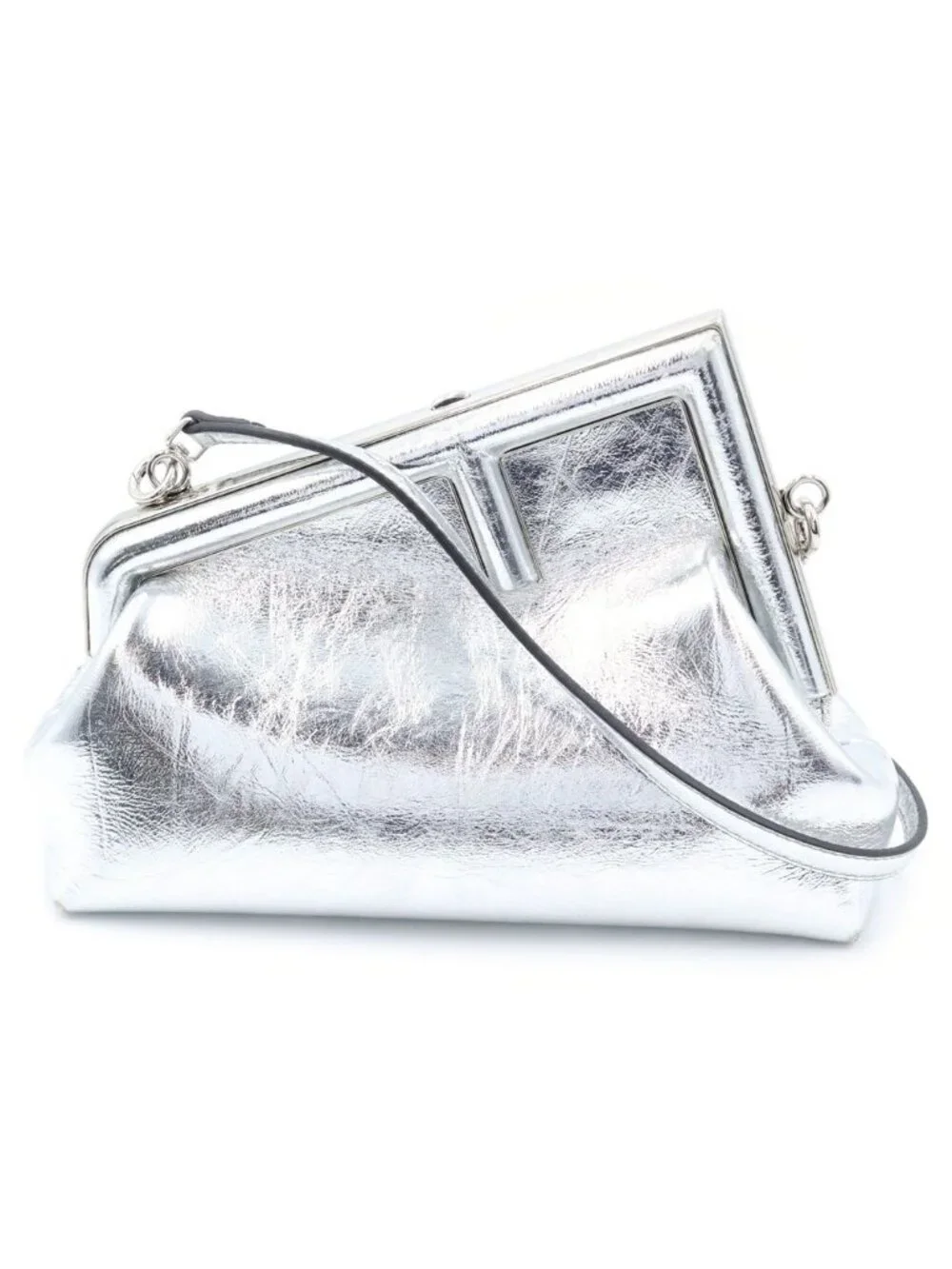 Fendi First Small Leather 2-Way Clutch Shoulder Bag Silver